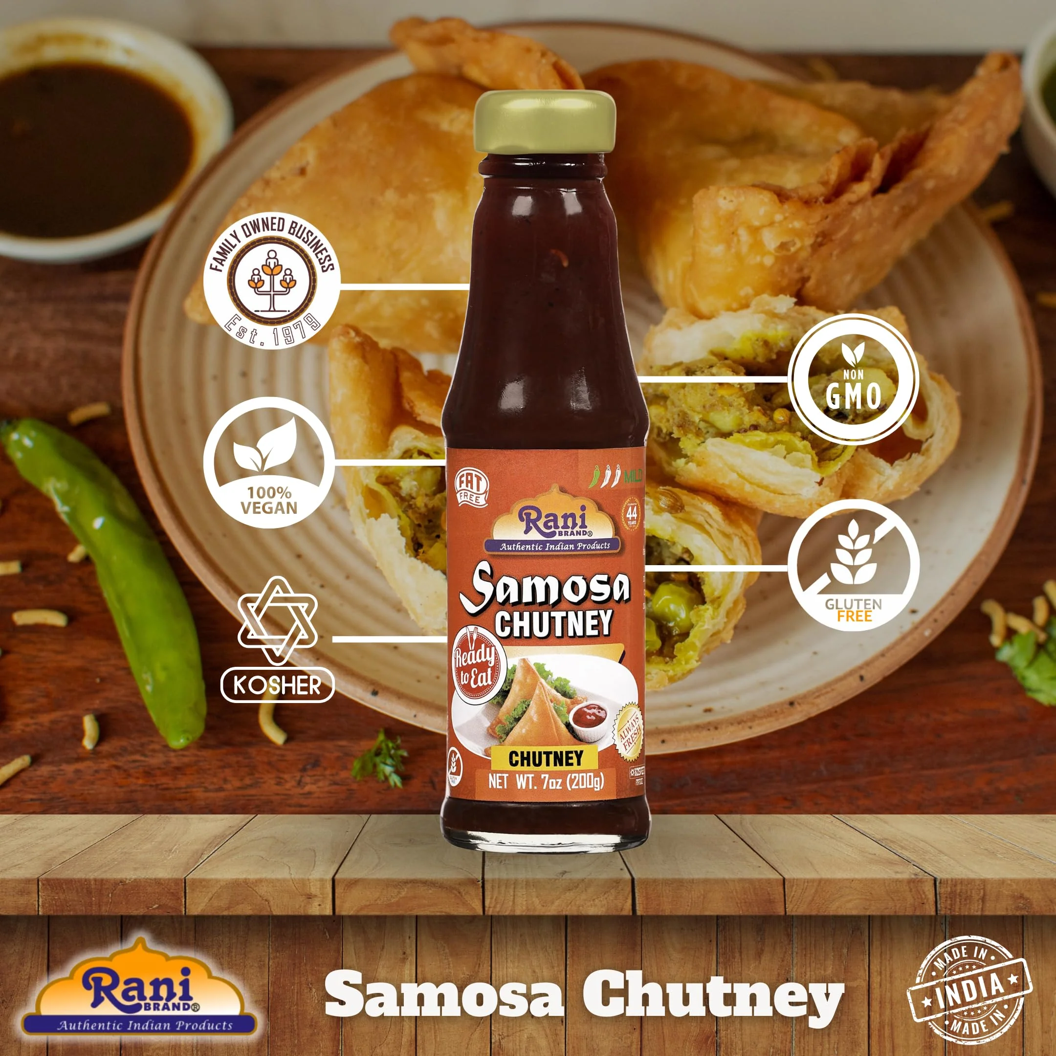 Rani Samosa Chutney (Sweet, Sour & Spicy Dipping Sauce) 7oz (200g) Glass Jar, Ready to eat, Vegan ~ Gluten Free | NON-GMO | Kosher | No Colors | Indian Origin - Image 4