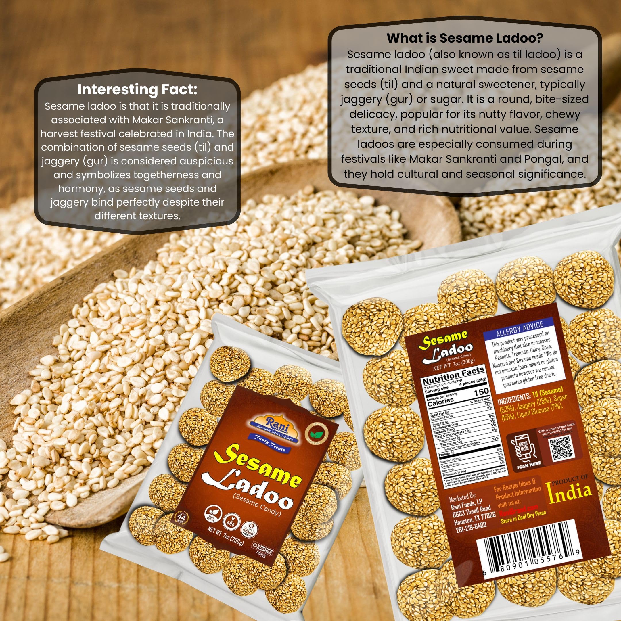 Rani Sesame Ladoo (Round Sesame Brittle Candy) 7oz (200g) {4 Sizes Available} - Image 14