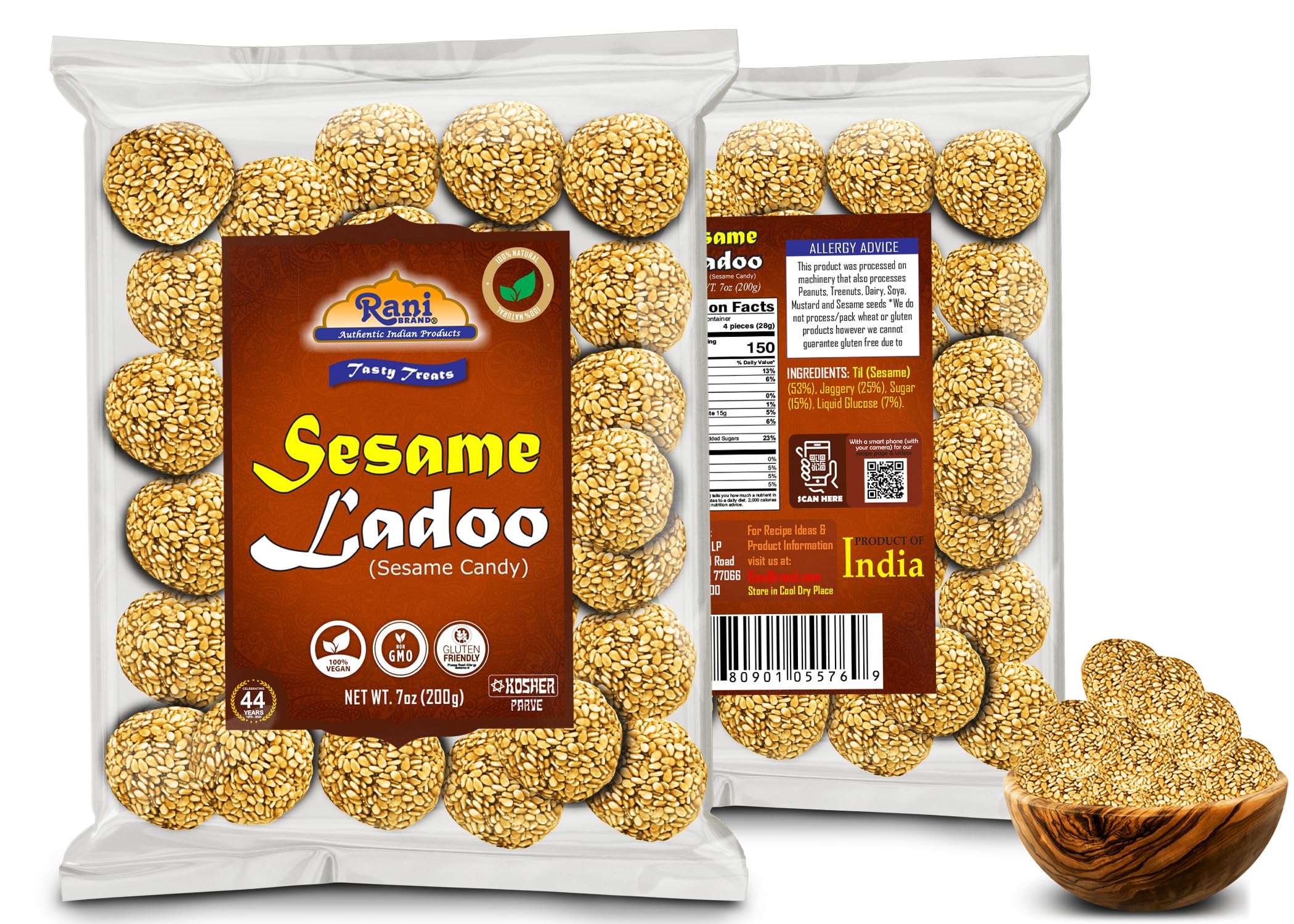 Rani Sesame Ladoo (Round Sesame Brittle Candy) 7oz (200g) {4 Sizes Available} - Image 7