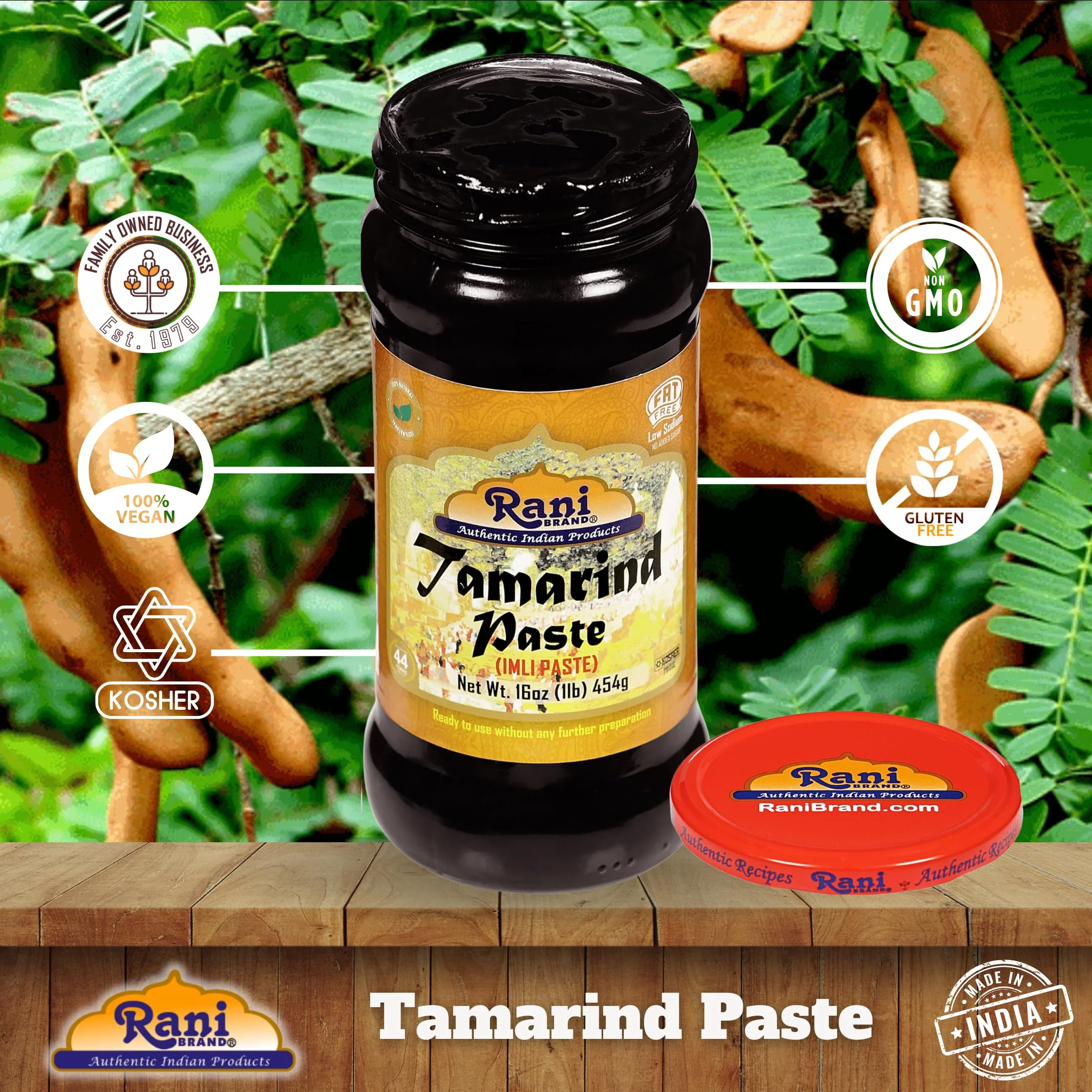Rani Tamarind Paste Puree (Imli) 16oz (1lb) 454g Glass Jar, No added sugar ~ All Natural | Vegan | Gluten Free | No Colors | NON-GMO | Kosher | Indian Origin - Image 4
