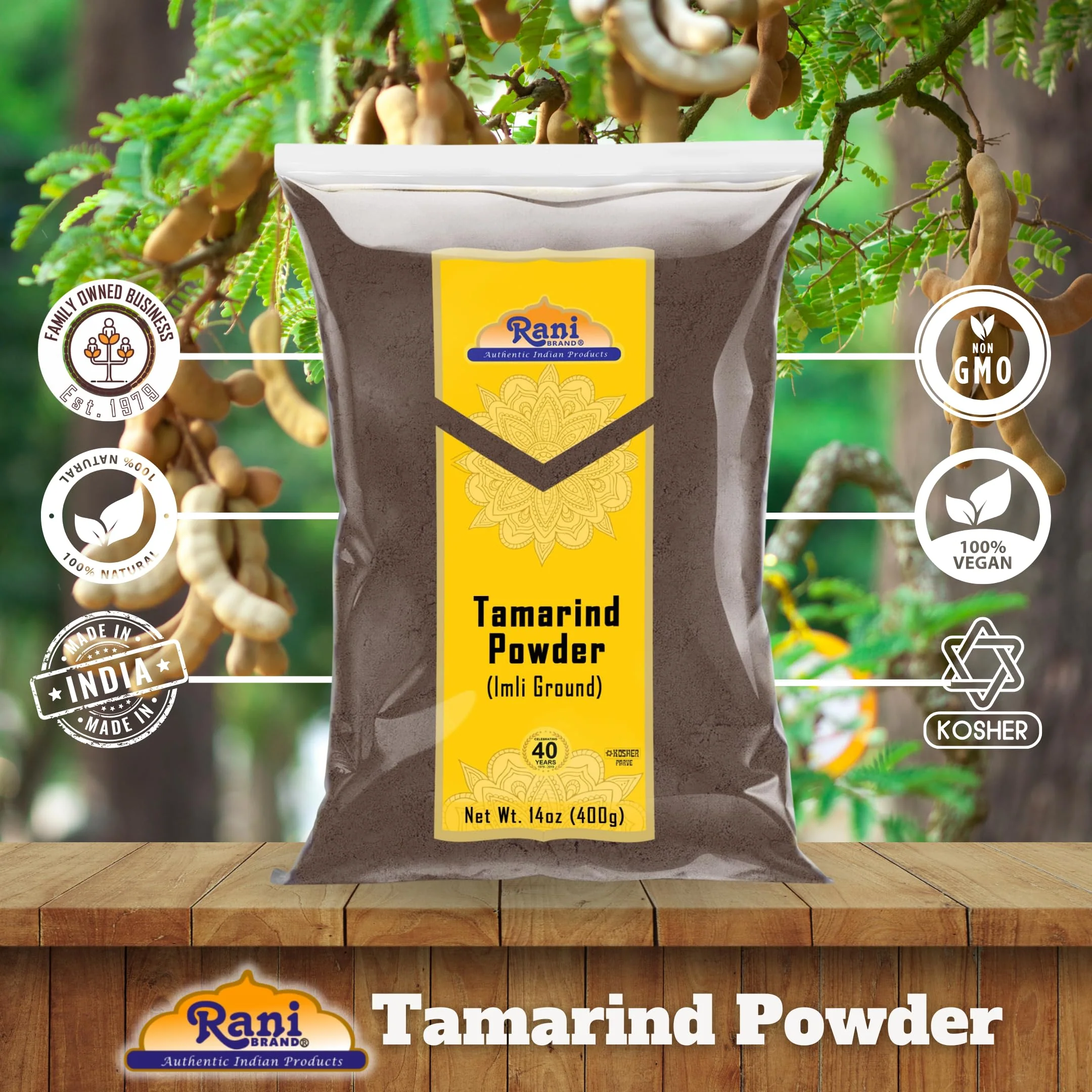 Rani Tamarind Powder (Imli) 14oz (400g) No added sugar/salt | Vegan | Gluten Free Ingredients | NON-GMO | Kosher | Indian Origin - Image 4