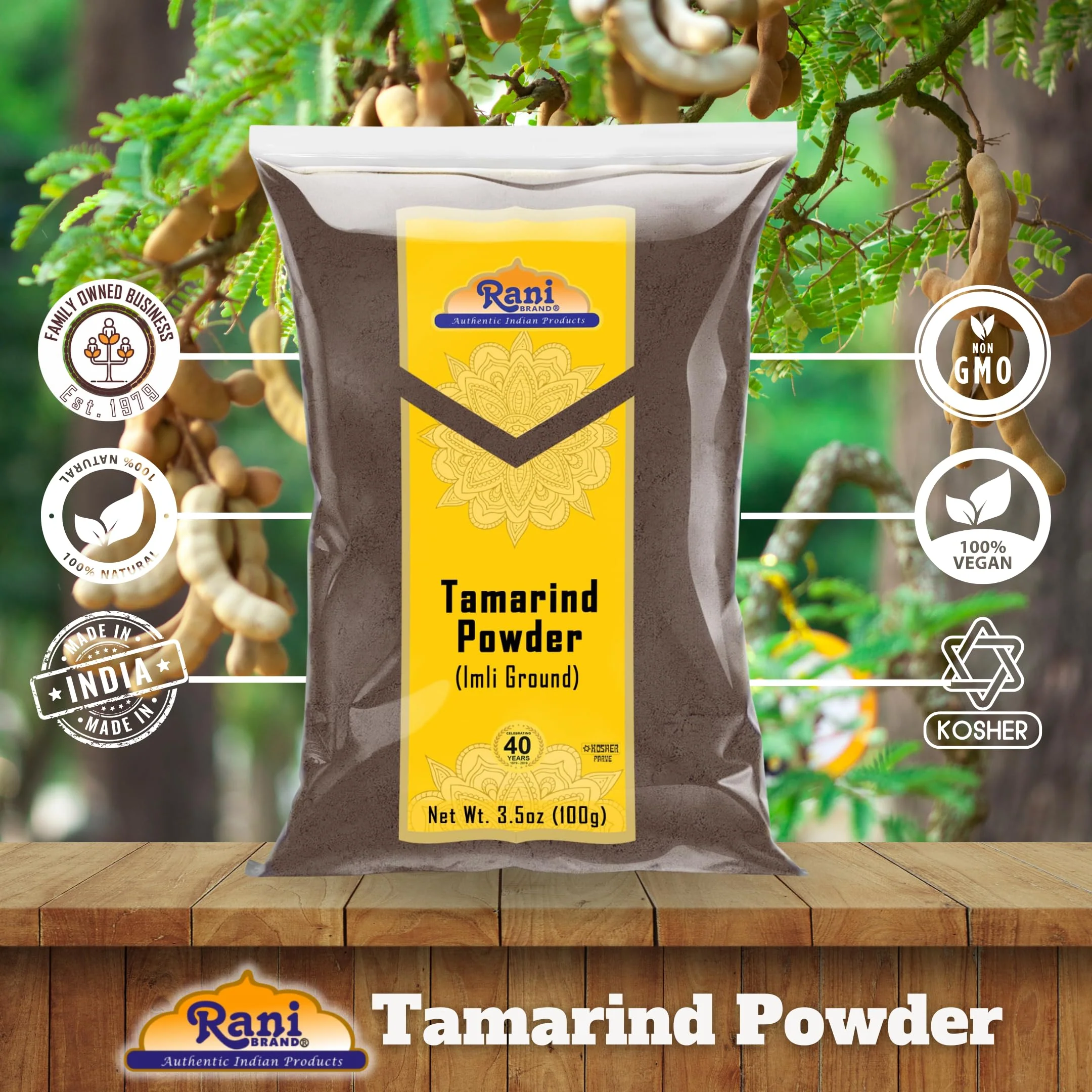 Rani Tamarind Powder (Imli) 3.5oz (100g) No added sugar/salt | Vegan | Gluten Free Ingredients | NON-GMO | Kosher | Indian Origin - Image 4