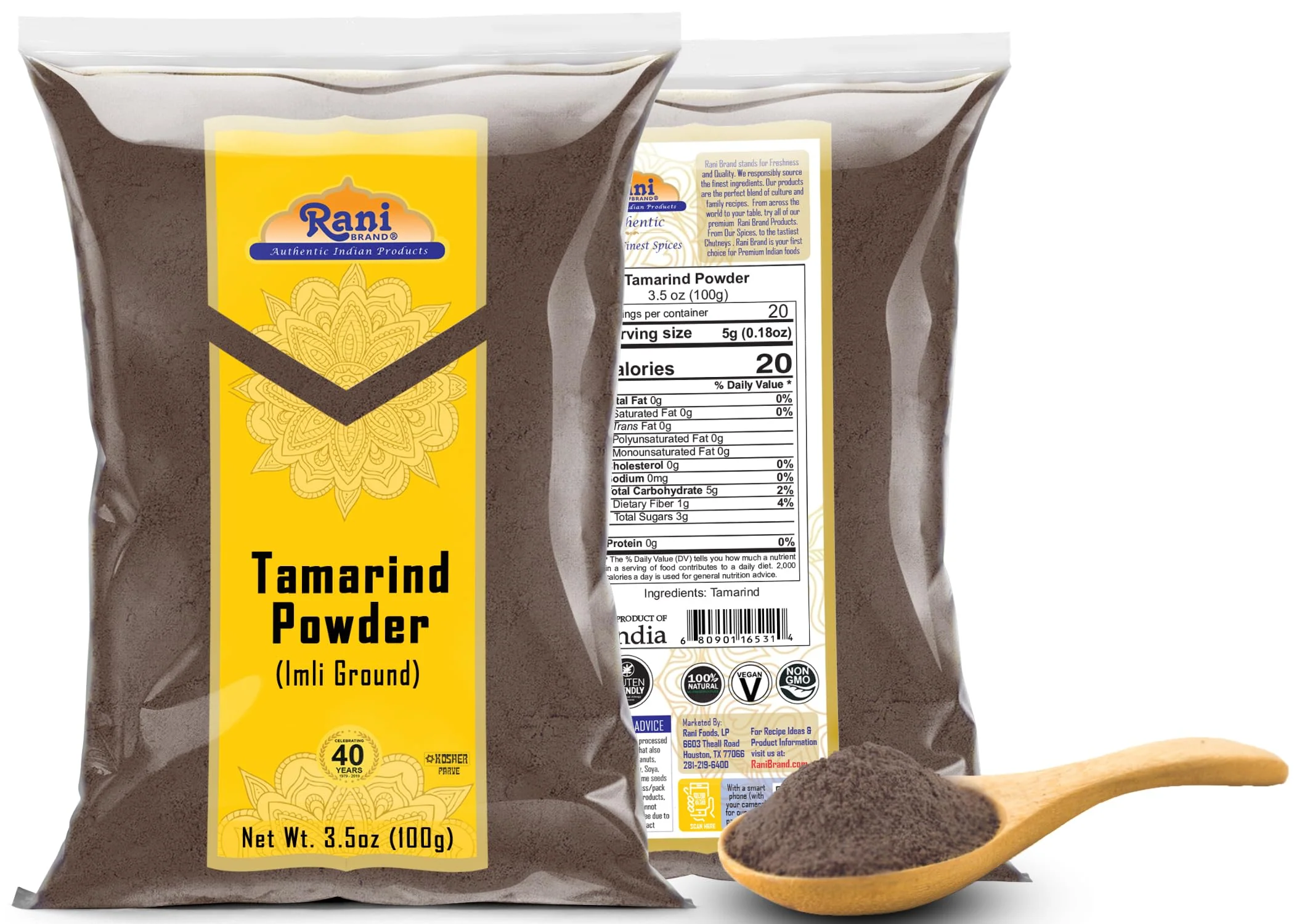 Rani Tamarind Powder (Imli) 3.5oz (100g) No added sugar/salt | Vegan | Gluten Free Ingredients | NON-GMO | Kosher | Indian Origin - Image 6
