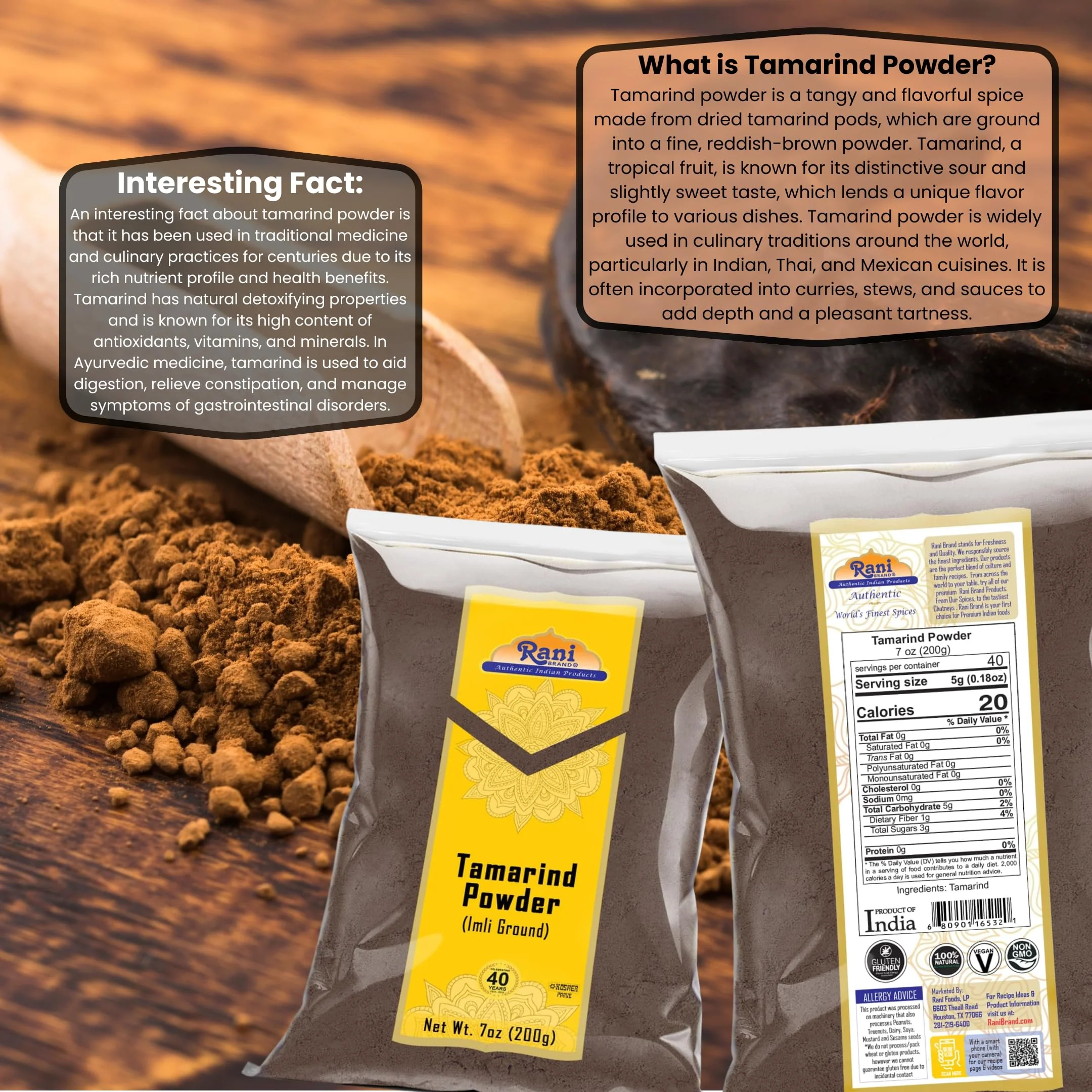 Rani Tamarind Powder (Imli) 7oz (200g) ~ All Natural| No Added Sugar/Salt | Vegan | Gluten Friendly | NON-GMO | Kosher | Indian Origin - Image 3