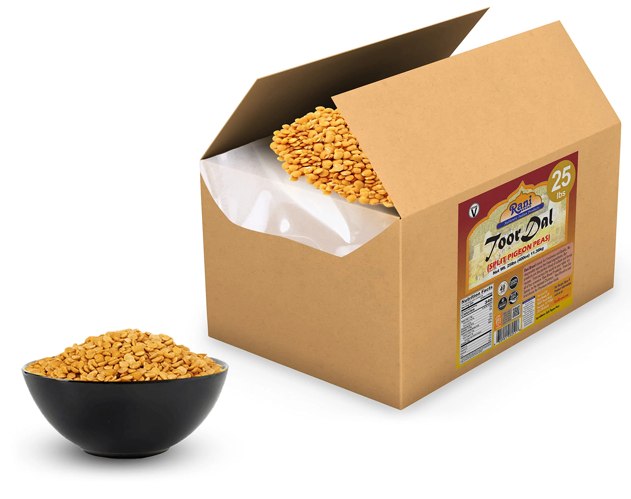 Rani Toor Dal (Split Pigeon Peas) 400oz (25lbs) 11.36kg Bulk Box ~ All Natural | Gluten Friendly | NON-GMO | Vegan | Indian Origin - Image 3