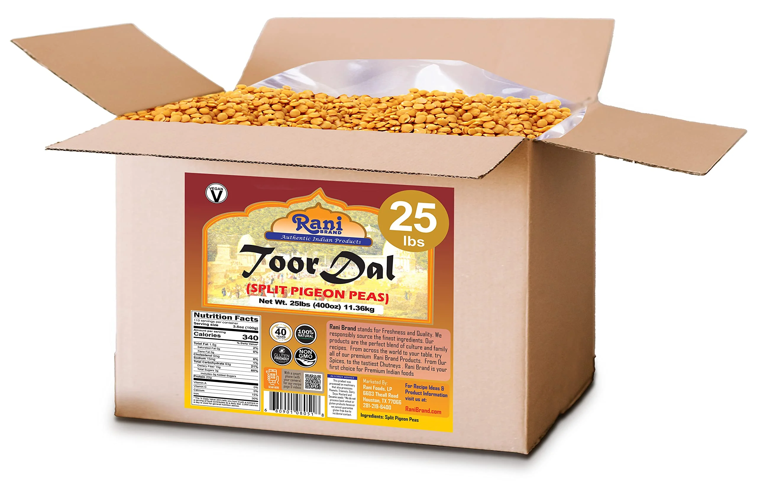 Rani Toor Dal (Split Pigeon Peas) 400oz (25lbs) 11.36kg Bulk Box ~ All Natural | Gluten Friendly | NON-GMO | Vegan | Indian Origin - Image 4