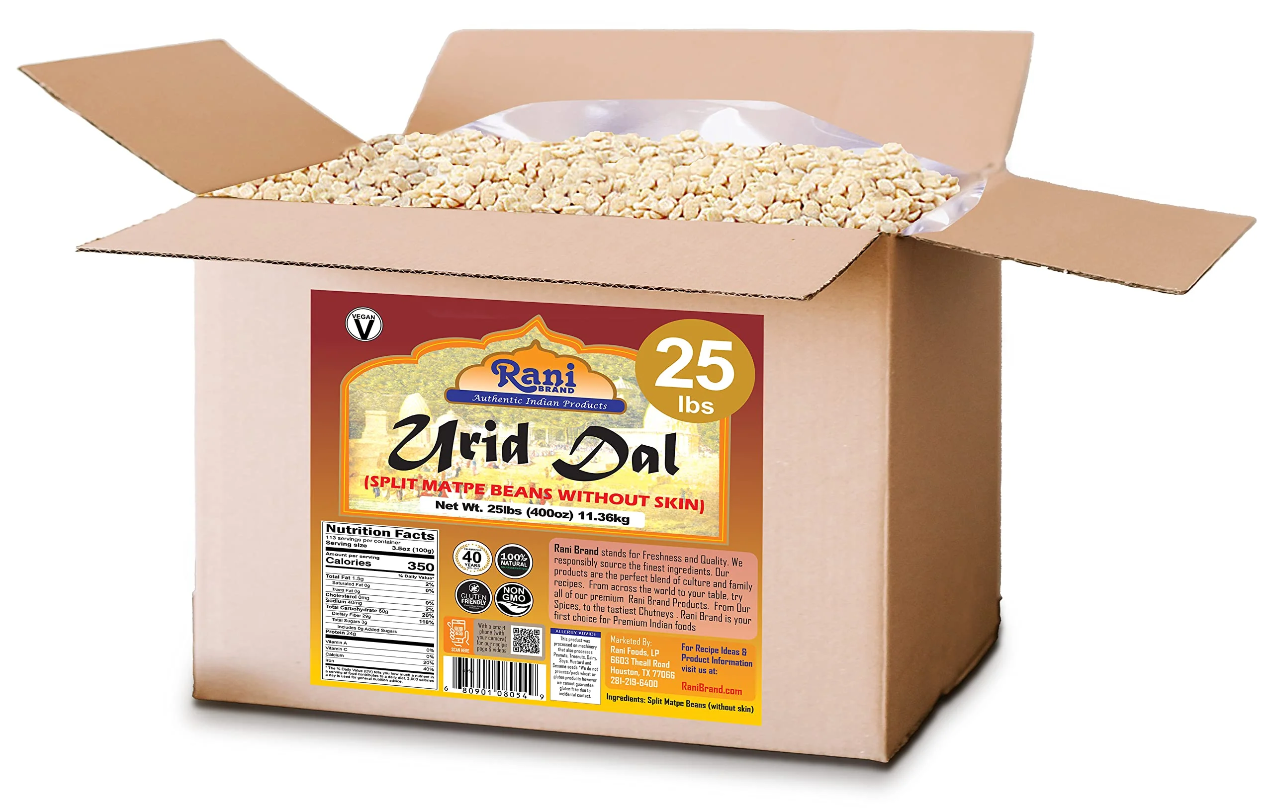 Rani Urid/Urad Dal (Split Matpe Beans Skinless) Indian Lentils 400oz (25lbs) 11.36kg Bulk Box ~ All Natural | Gluten Friendly | NON-GMO | Vegan | Indian Origin - Image 3