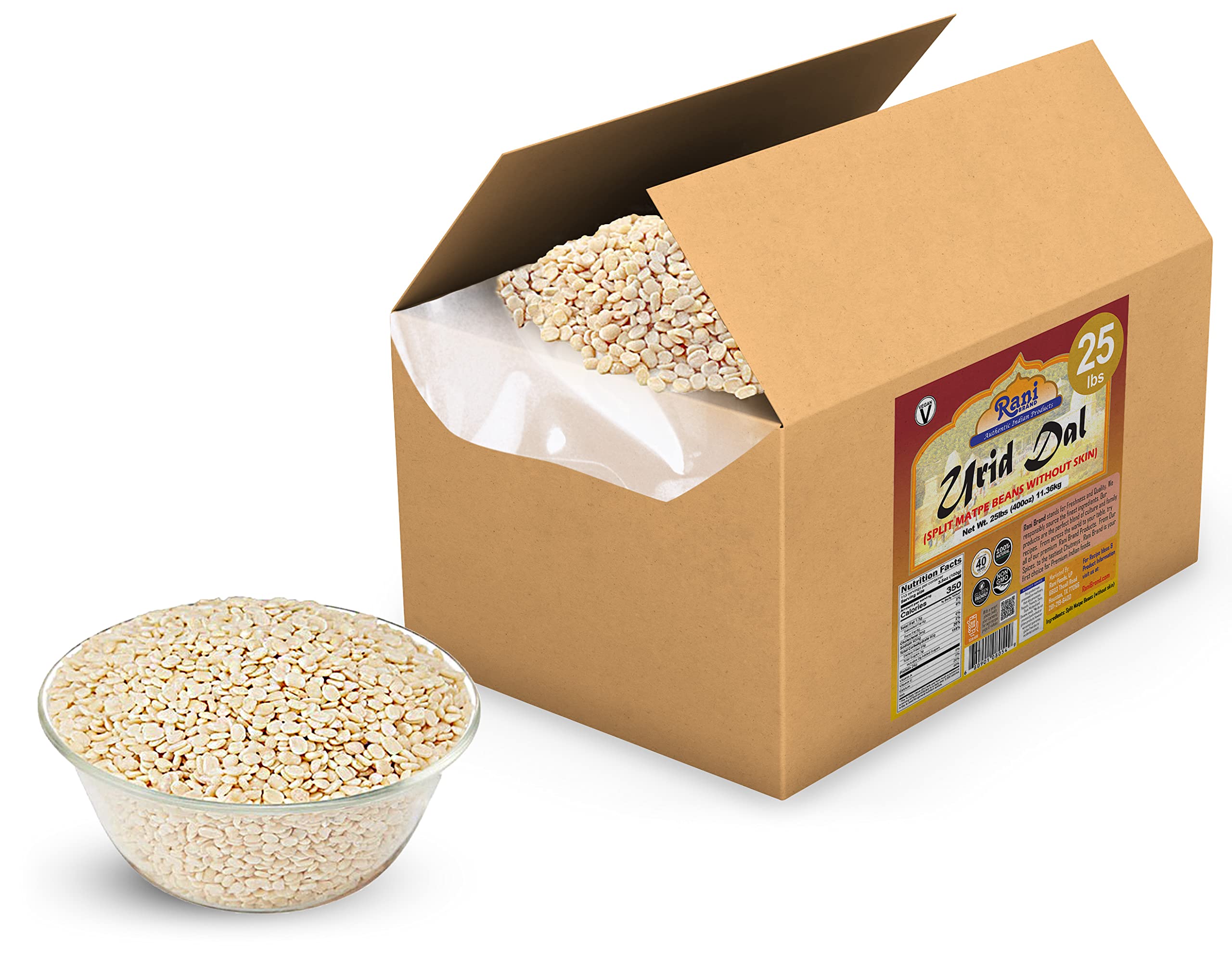 Rani Urid/Urad Dal (Split Matpe Beans Skinless) Indian Lentils 400oz (25lbs) 11.36kg Bulk Box ~ All Natural | Gluten Friendly | NON-GMO | Vegan | Indian Origin - Image 4