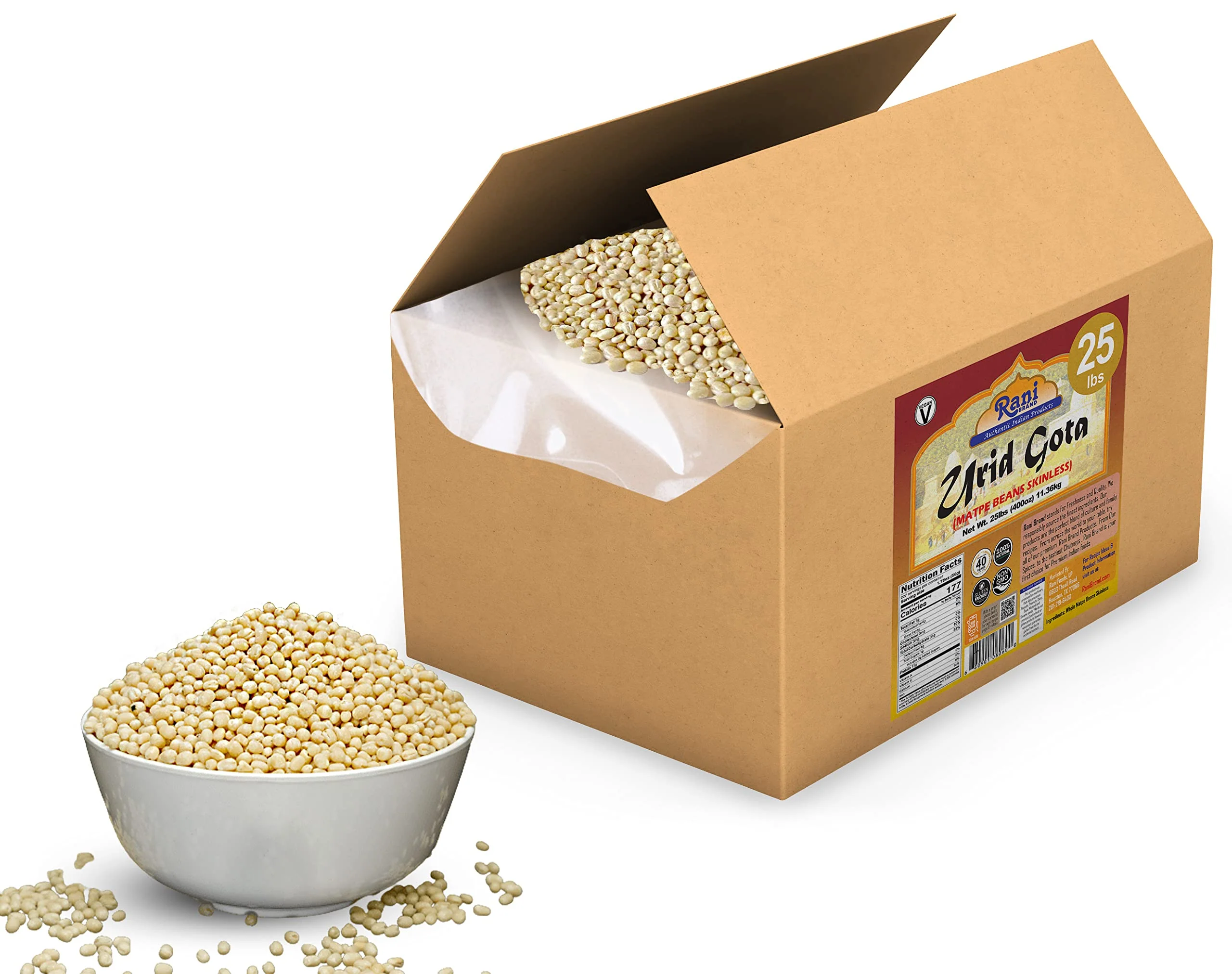 Rani Urid/Urad Gota White (Matpe Beans Skinless) Indian Lentils 400oz (25lbs) 11.36kg Bulk Box ~ All Natural | Gluten Friendly | NON-GMO | Vegan | Indian Origin - Image 3