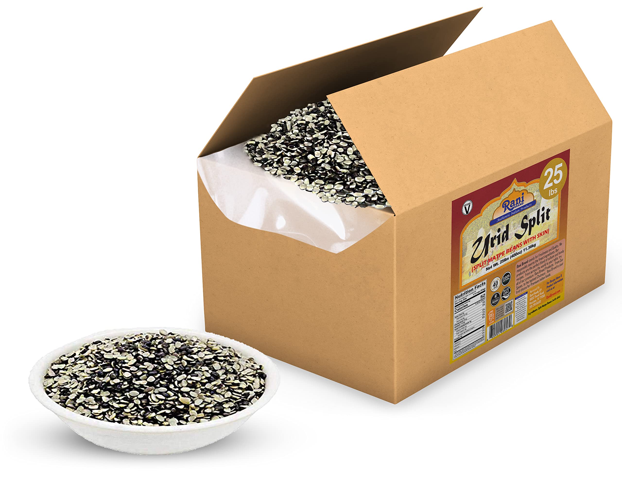 Rani Urid/Urad Split Chilka (Split Matpe Beans with Skin) Indian Lentils 400oz (25lbs) 11.36kg Bulk Box ~ All Natural | Gluten Friendly | NON-GMO | Vegan | Indian Origin - Image 3