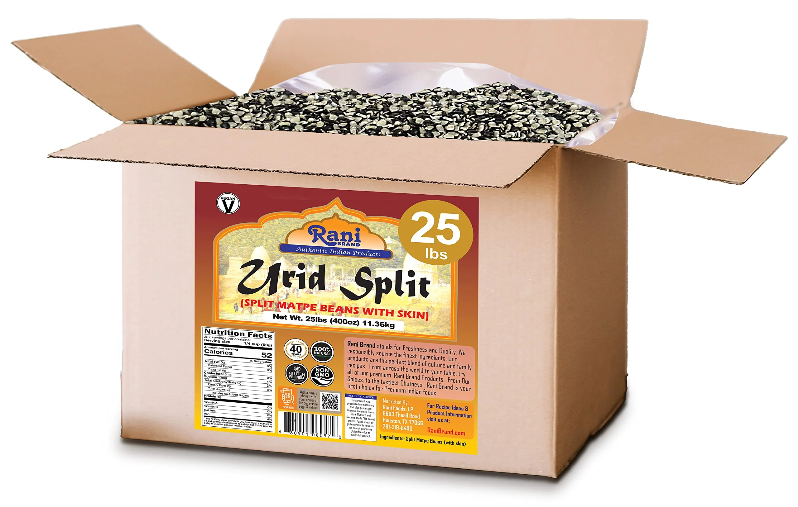 Rani Urid/Urad Split Chilka (Split Matpe Beans with Skin) Indian Lentils 400oz (25lbs) 11.36kg Bulk Box ~ All Natural | Gluten Friendly | NON-GMO | Vegan | Indian Origin - Image 4
