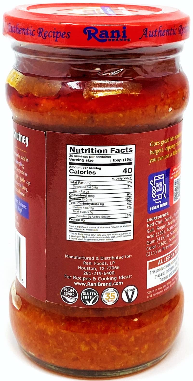 Rani Vada Pav Garlic Chutney 10.5oz (300g) Glass Jar, Ready to Eat ~ Vegan | Gluten Free | NON-GMO | Indian Origin - Image 3